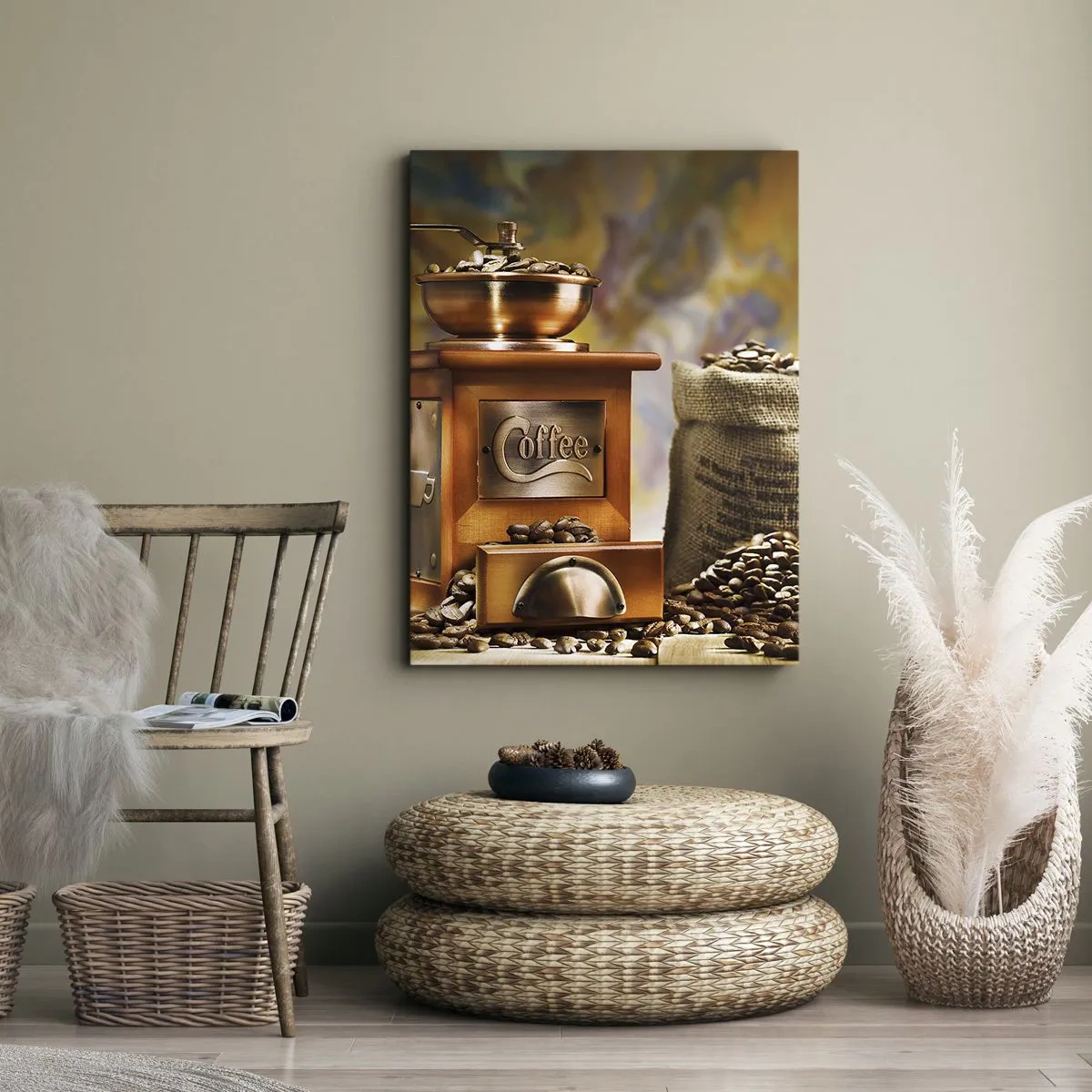 Quadro em tela - A trituração do grão, o ruído do moedor - 45x80 cm