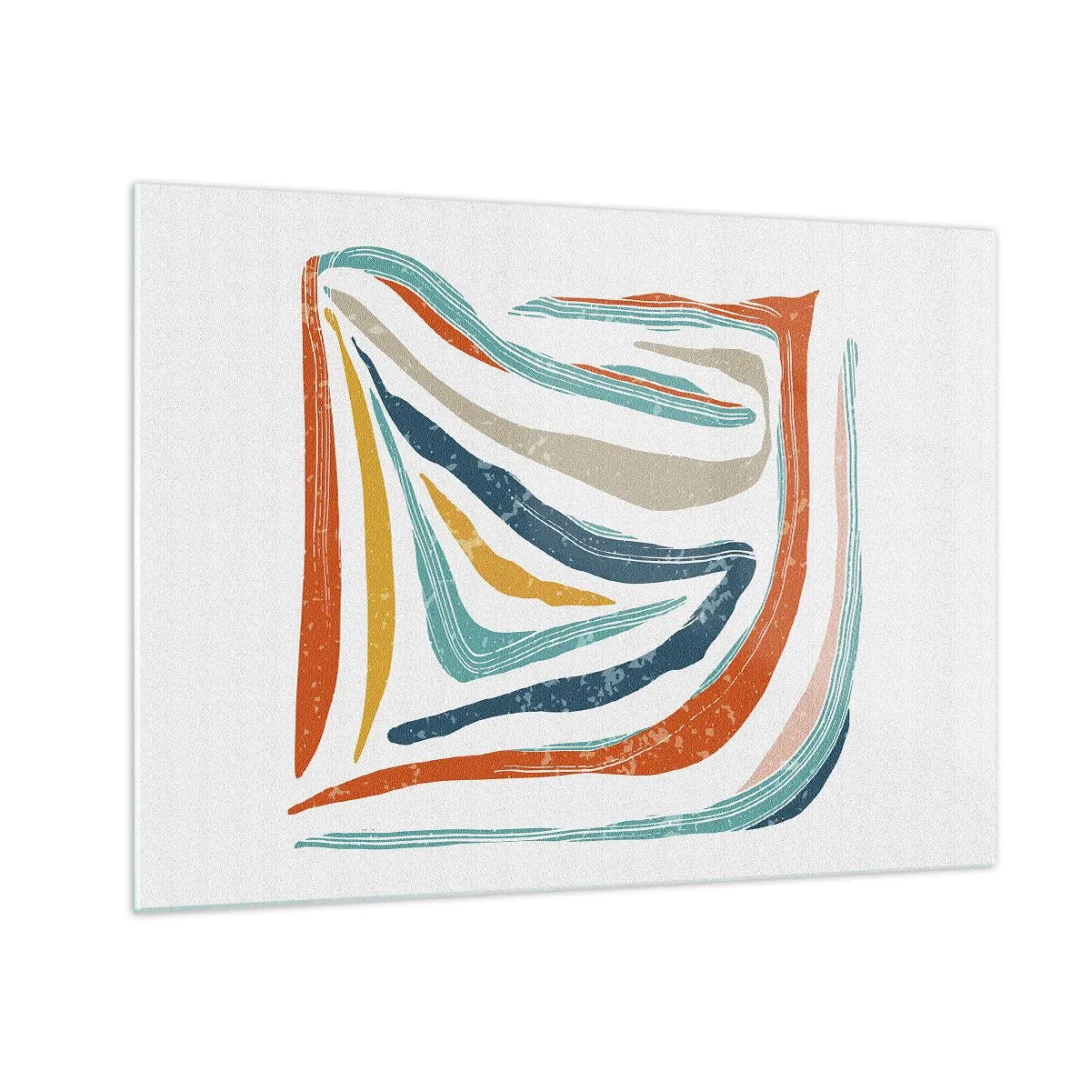 Quadro em vidro - Listras coloridas criam uma abstração dinâmica em um fundo branco - 70x50cm - Abstração com um sorriso amigável - Decoração de parede moderna para a sala de estar e quarto ARTTOR