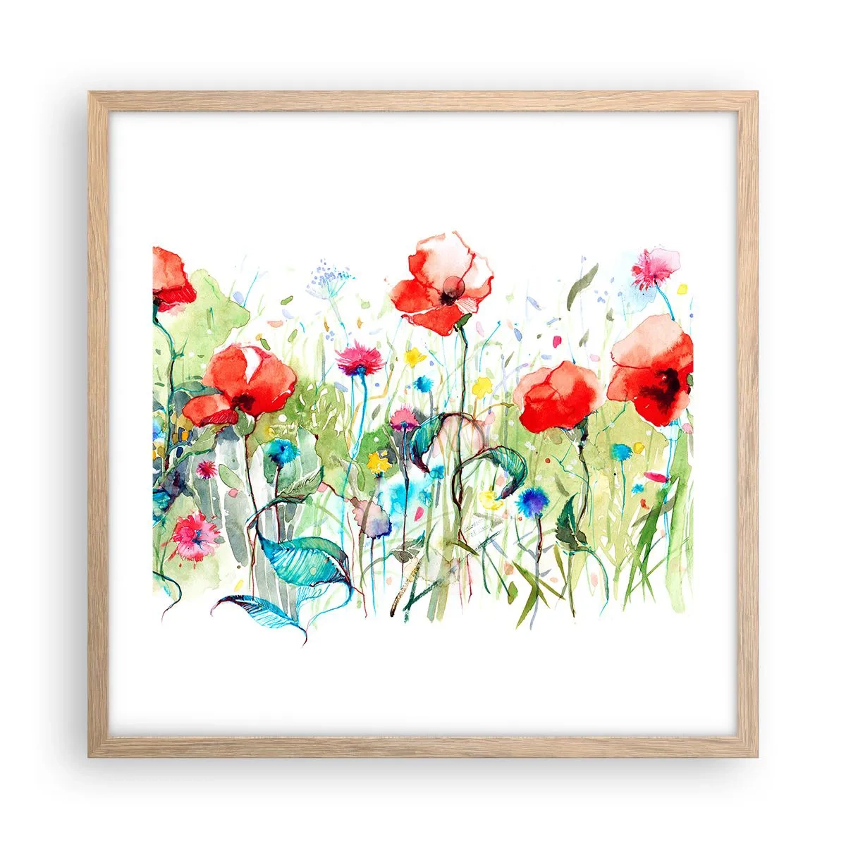 Pôster com moldura de carvalho claro - Prado florido de maio - 50x50 cm