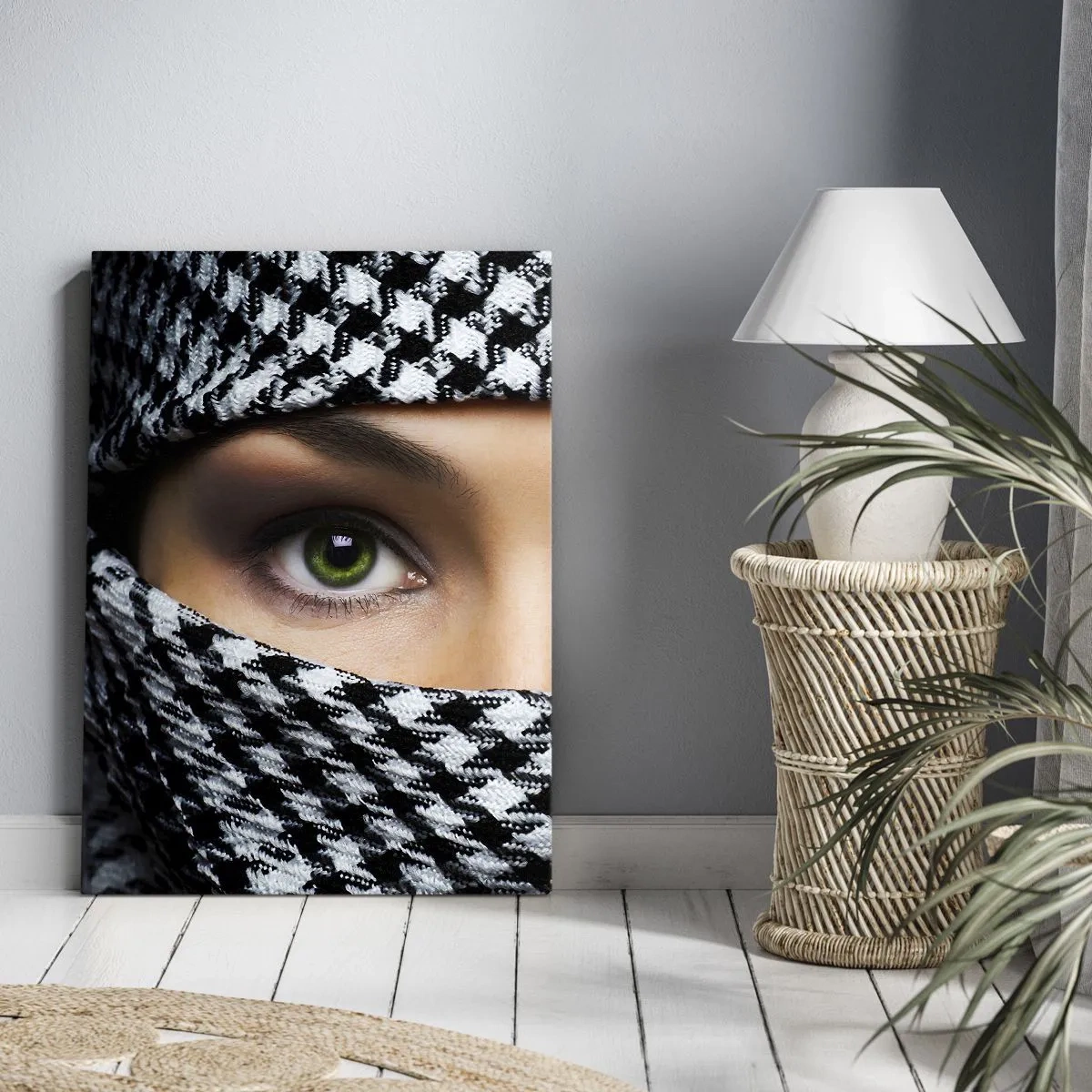 Quadro em tela - Retrato de uma beleza velada de olhos verdes - 65x120 cm