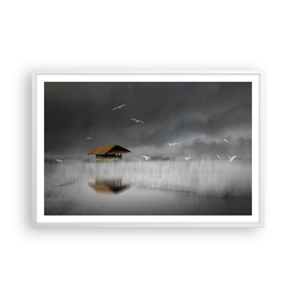 Pôster em moldura branca - Abrigo da chuva - 91x61 cm