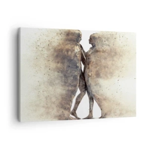 Quadro em tela - Uma dupla abstrata de silhuetas em tons de areia - 70x50cm - Do pó vieram para amar - Decoração de parede moderna para a sala de estar e quarto ARTTOR