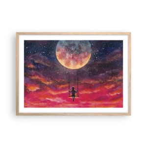Pôster com moldura de carvalho claro - Balanço nas nuvens - 70x50 cm