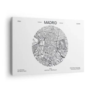 Quadro em tela - Mapa de Madrid em estilo minimalista em preto e branco - 70x50cm - Anatomia de Madri - Decoração de parede moderna para a sala de estar e quarto ARTTOR