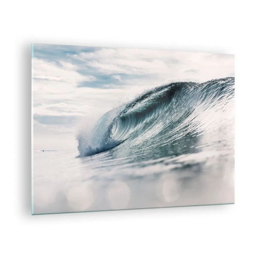 Quadro em vidro - Uma poderosa onda do oceano sob os raios do sol - 70x50cm - Pico de água - Decoração de parede moderna para a sala de estar e quarto ARTTOR