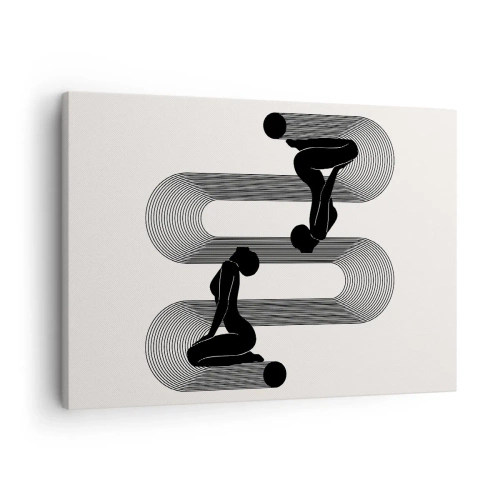 Quadro em tela - Silhuetas pretas com linhas geométricas sobre fundo claro - 70x50cm - Simetria sensual - Decoração de parede moderna para a sala de estar e quarto ARTTOR