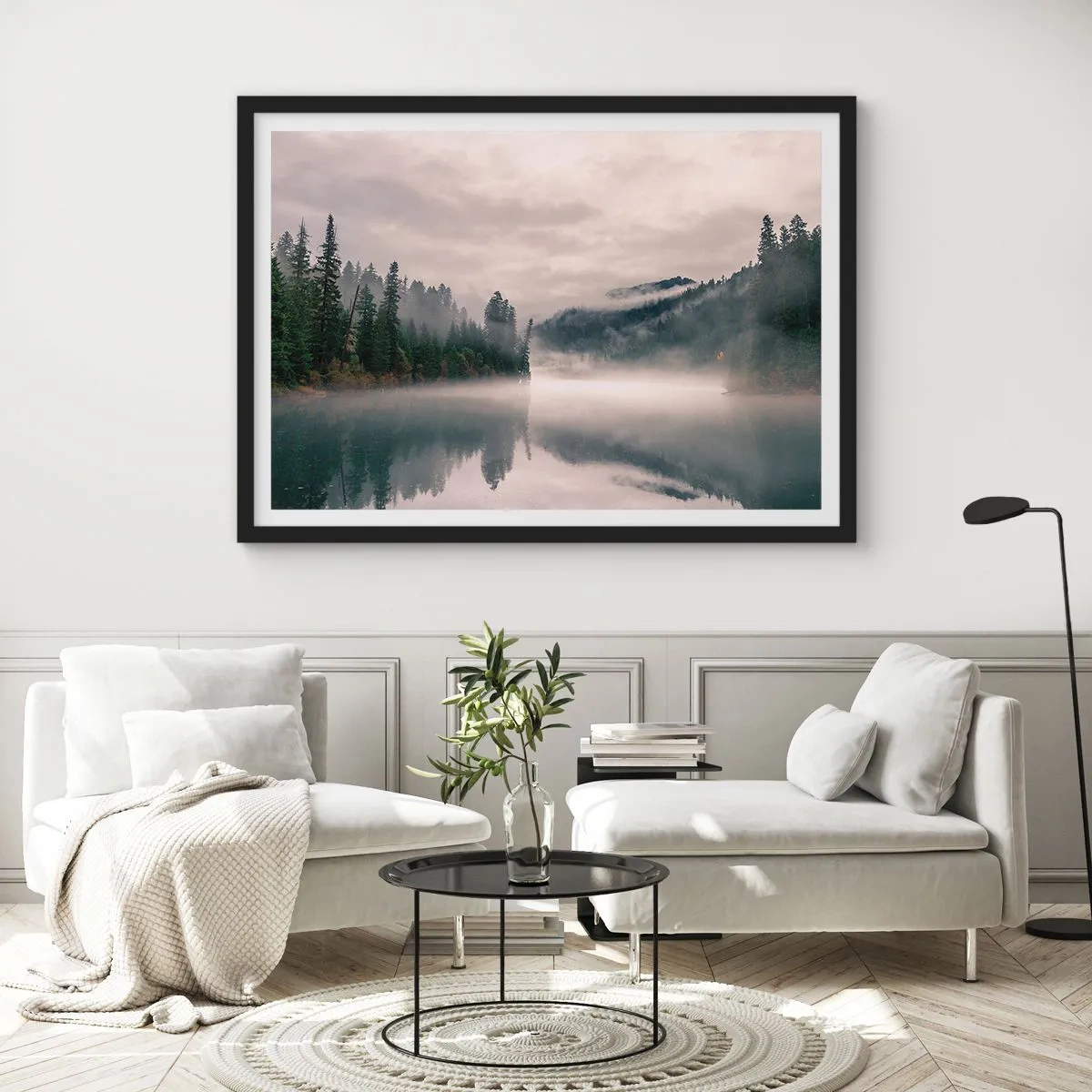 Pôster com moldura preta - Em devaneio, na névoa - 91x61 cm