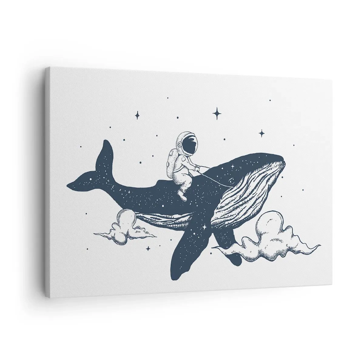 Quadro em tela - Astronauta em uma baleia flutuando no espaço - 70x50cm - Aventura espacial - Decoração de parede moderna para a sala de estar e quarto ARTTOR
