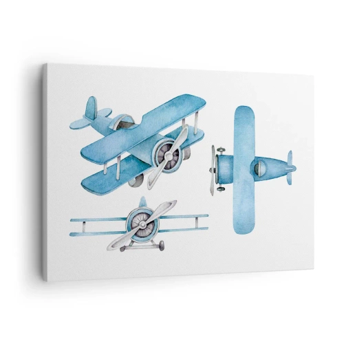 Quadro em tela - Aviões retrô azuis - 70x50cm - Um vencedor nato - Decoração de parede moderna para a sala de estar e quarto ARTTOR