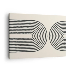 Quadro em tela - Padrão geométrico abstrato com linhas simétricas em um fundo claro - 70x50cm - Em um momento... - Decoração de parede moderna para a sala de estar e quarto ARTTOR