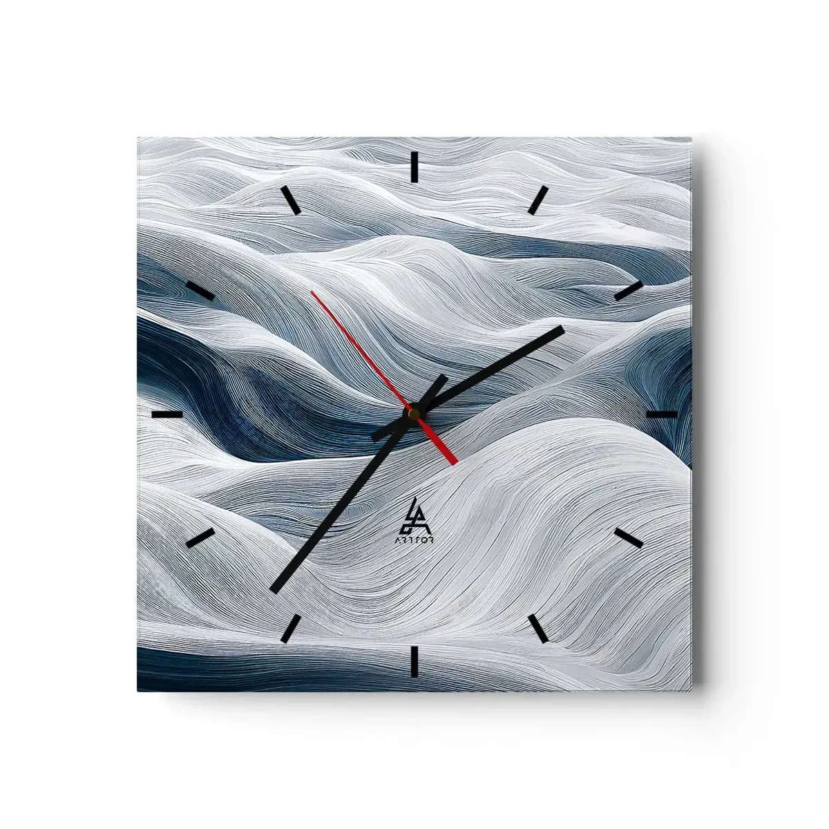 Relógio de parede - Relógio em vidro - Ondas brancas e azuis - 40x40 cm