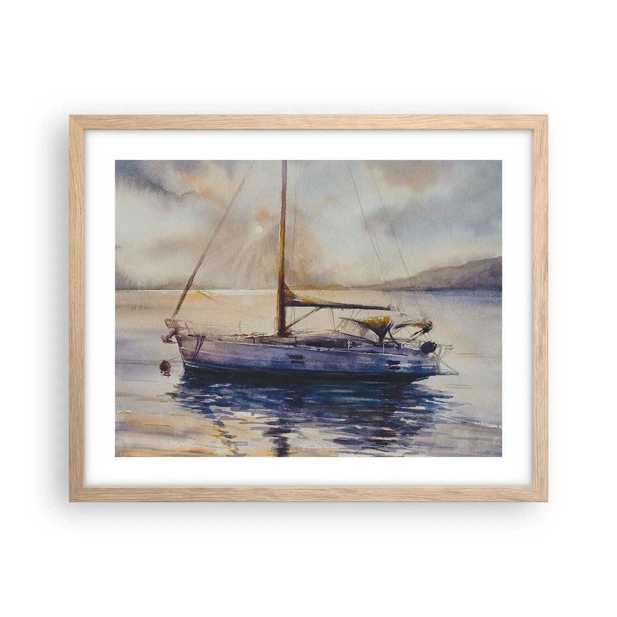 Pôster com moldura de carvalho claro - Noite na baía - 50x40 cm