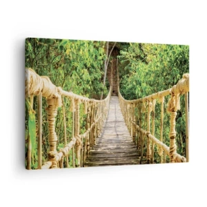 Quadro em tela - Uma ponte suspensa em uma floresta tropical cheia de vegetação - 70x50cm - Suspenso na vegetação - Decoração de parede moderna para a sala de estar e quarto ARTTOR