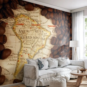 Papel de Parede Autocolante Deluxe Sticker - De onde vem o melhor café? - Mapas Mundiais, Café, América - 100x70 cm