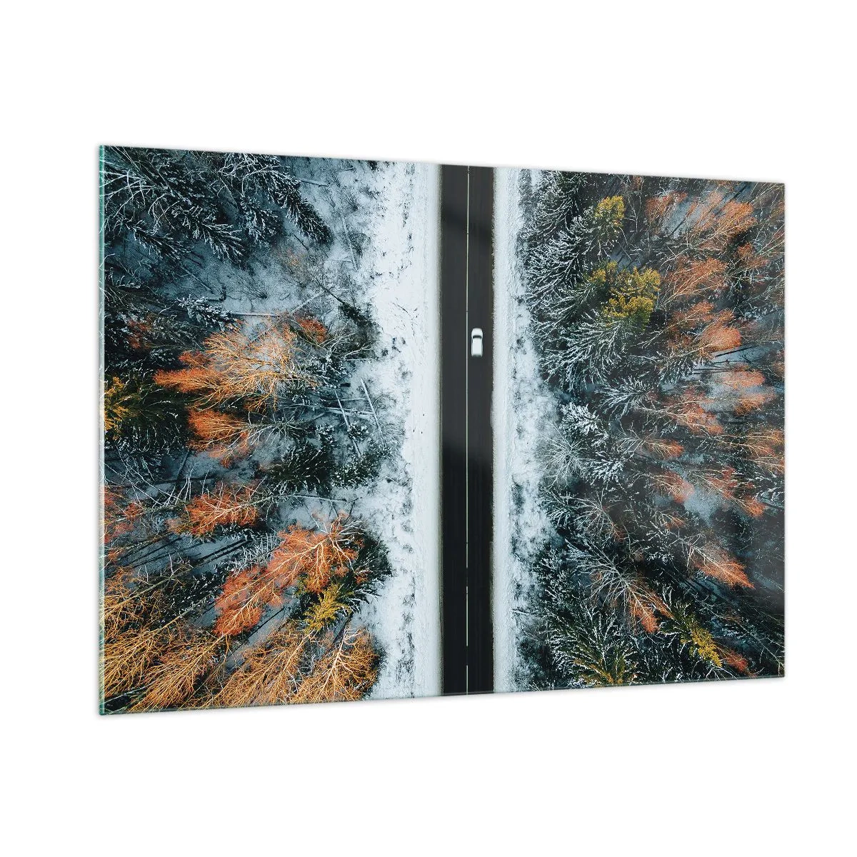 Quadro em vidro - Cortar a floresta no inverno - 100x70 cm