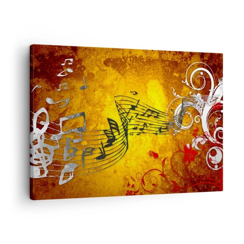 Quadro em tela - Notas musicais abstratas em um fundo colorido com ornamentos - 70x50cm - Deixe a música fluir - Decoração de parede moderna para a sala de estar e quarto ARTTOR
