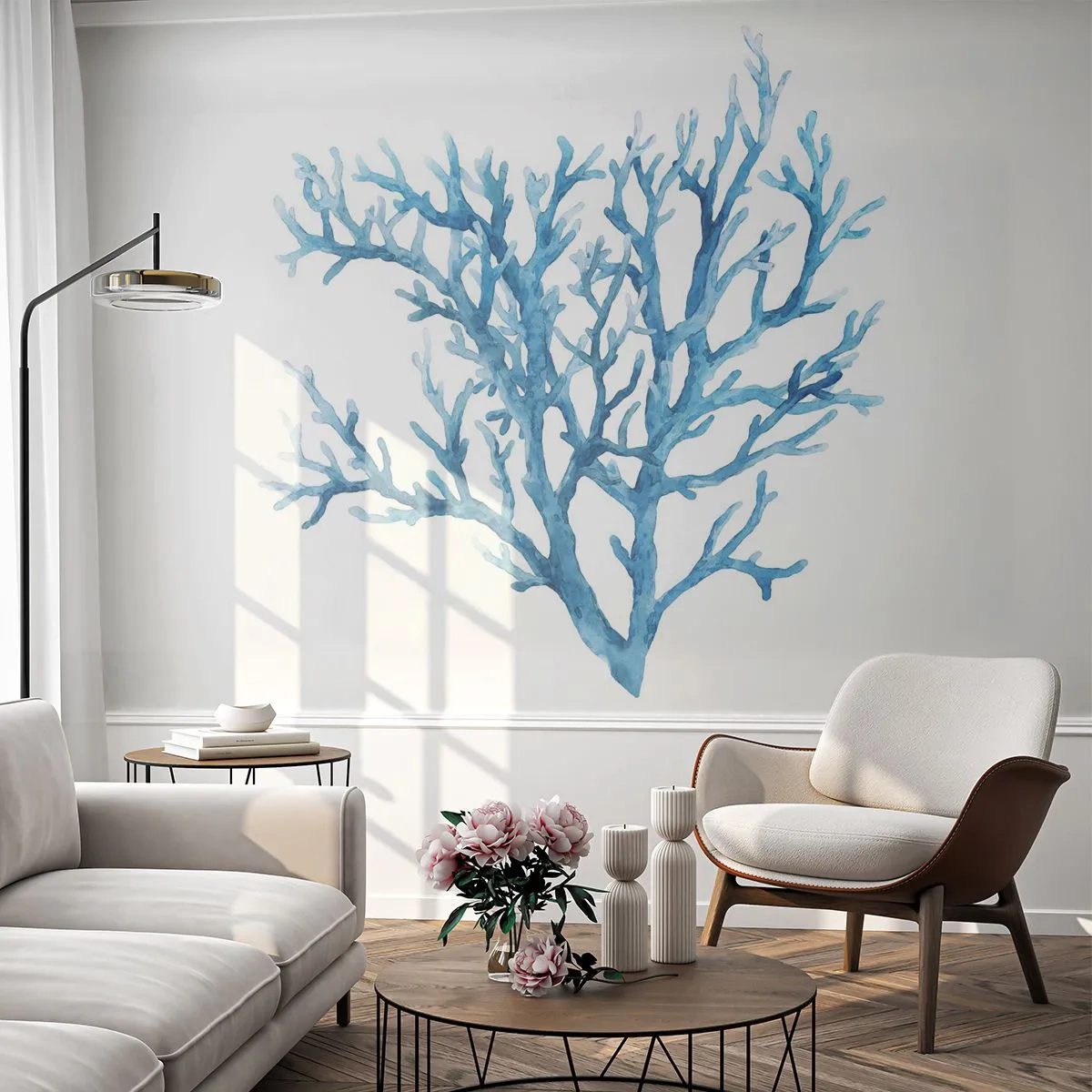 Papel de Parede Premium Canvas - Filigrana náutica - Coral, Beira-mar, Minimalista - 350x256 cm