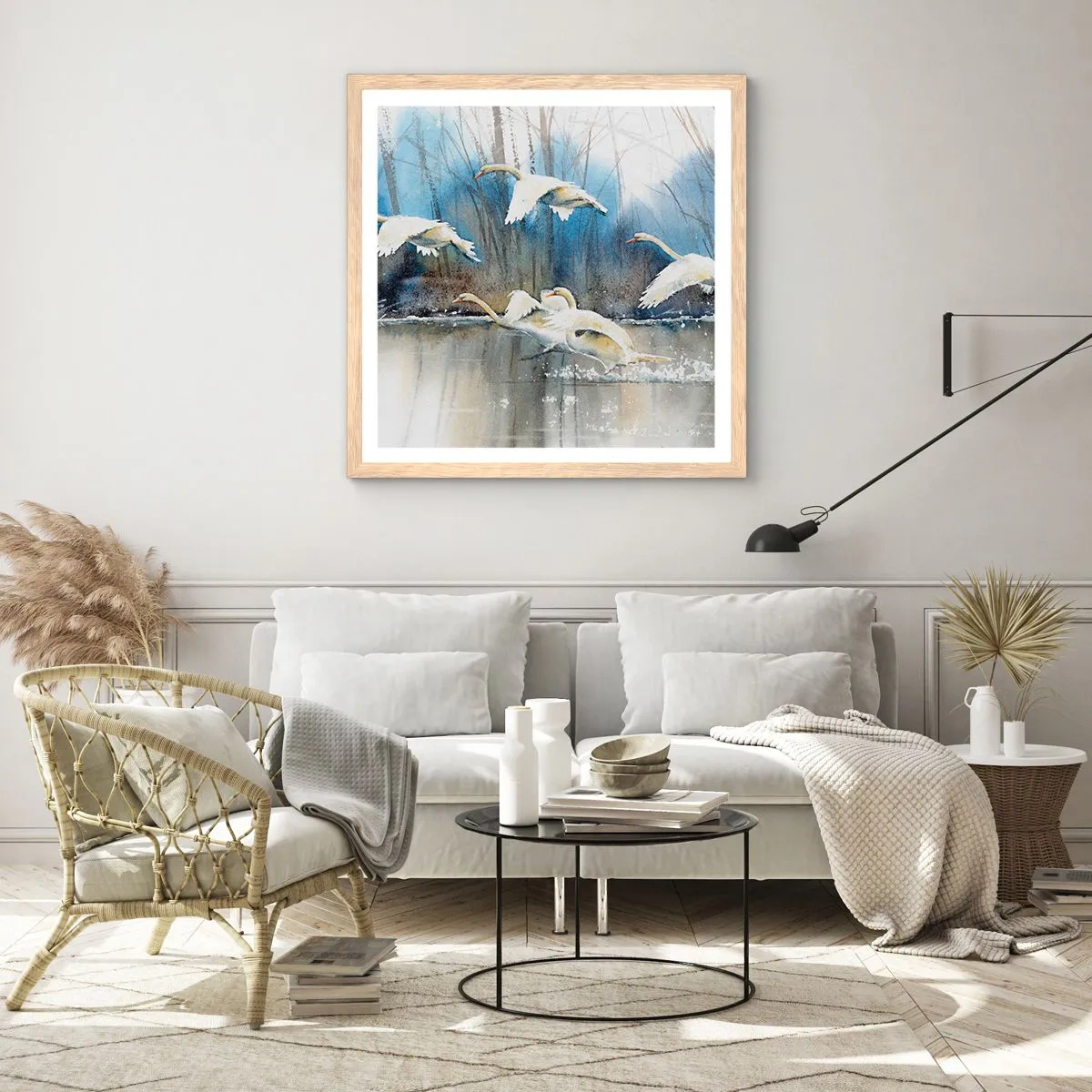 Pôster com moldura de carvalho claro - Como no conto de fadas sobre cisnes selvagens - 60x60 cm