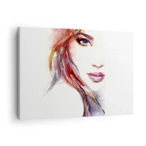 Quadro em tela - Uma aquarela sutil do rosto de uma mulher com um olhar expressivo. - 70x50cm - Vademecum - siga-me - Decoração de parede moderna para a sala de estar e quarto ARTTOR