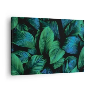 Quadro em tela - Folhas verdes em estilo minimalista - 70x50cm - Na multidão verde - Decoração de parede moderna para a sala de estar e quarto ARTTOR