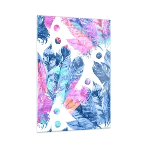 Quadro em vidro - Plumas em rosa e azul - 50x70 cm
