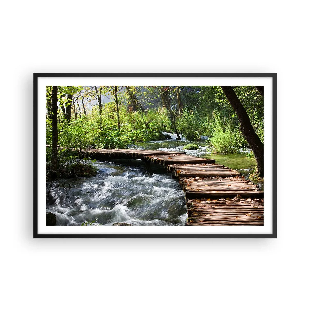 Pôster com moldura preta - Sobre a cascata espumosa - 91x61 cm