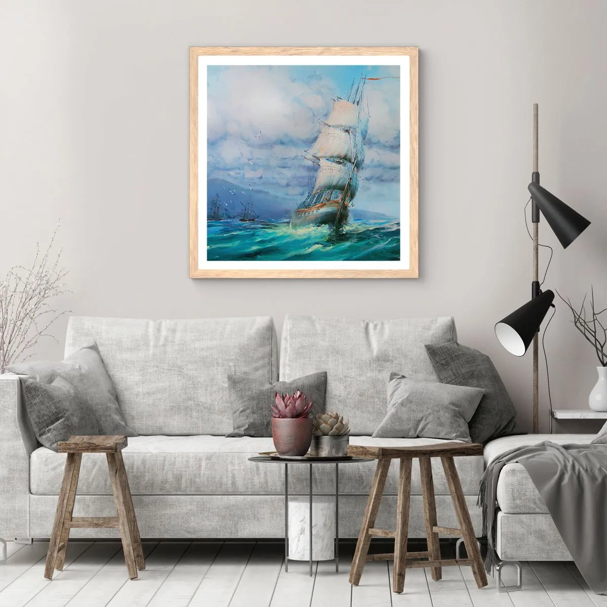 Pôster com moldura de carvalho claro - Bons ventos - 40x40 cm