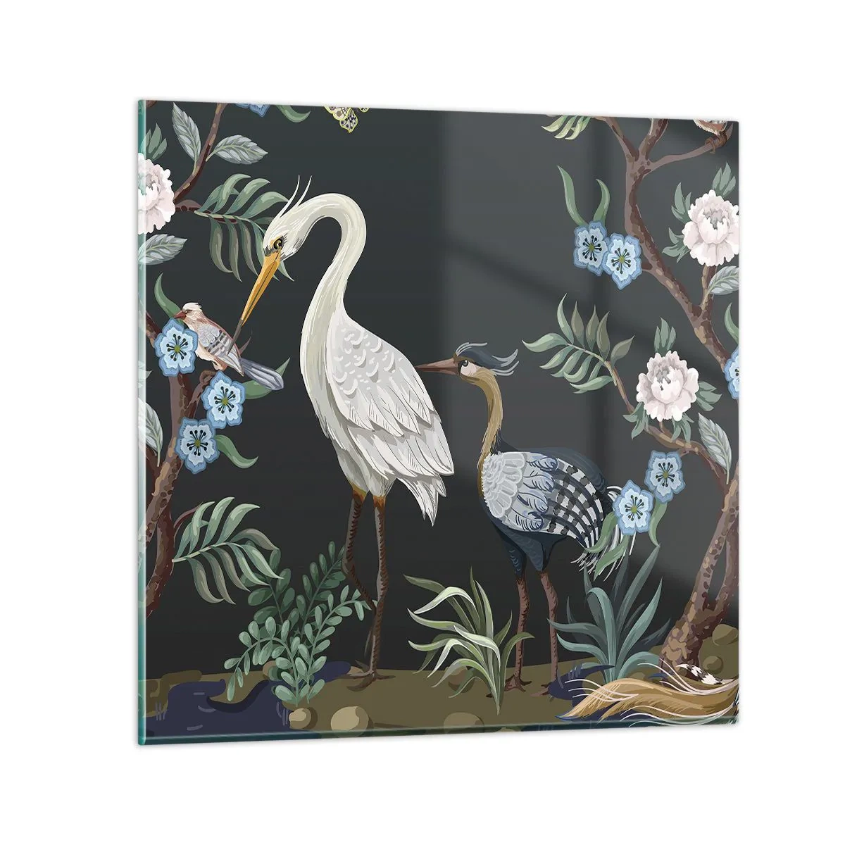 Quadro em vidro - Desfile de pássaros - 50x50 cm