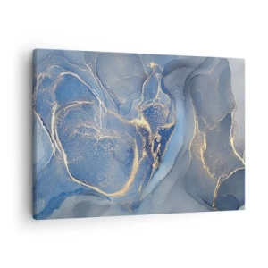 Quadro em tela - Padrões azuis abstratos com detalhes dourados - 70x50cm - Pó dourado - Decoração de parede moderna para a sala de estar e quarto ARTTOR