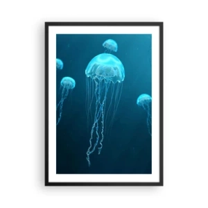 Pôster com moldura preta - Águas-vivas flutuando nas águas azuis do oceano - 50x70cm - Dança do oceano - Decoração de parede moderna para a sala de estar e quarto ARTTOR