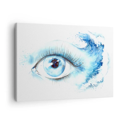 Quadro em tela - Aquarela artística de um olho com uma onda dinâmica - 70x50cm - Mergulho no olhar azul - Decoração de parede moderna para a sala de estar e quarto ARTTOR