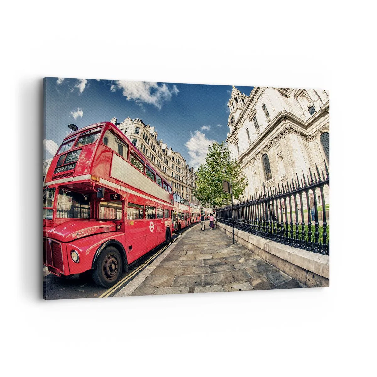 Quadro em tela - Rua de Londres em cinza e vermelho - 100x70 cm