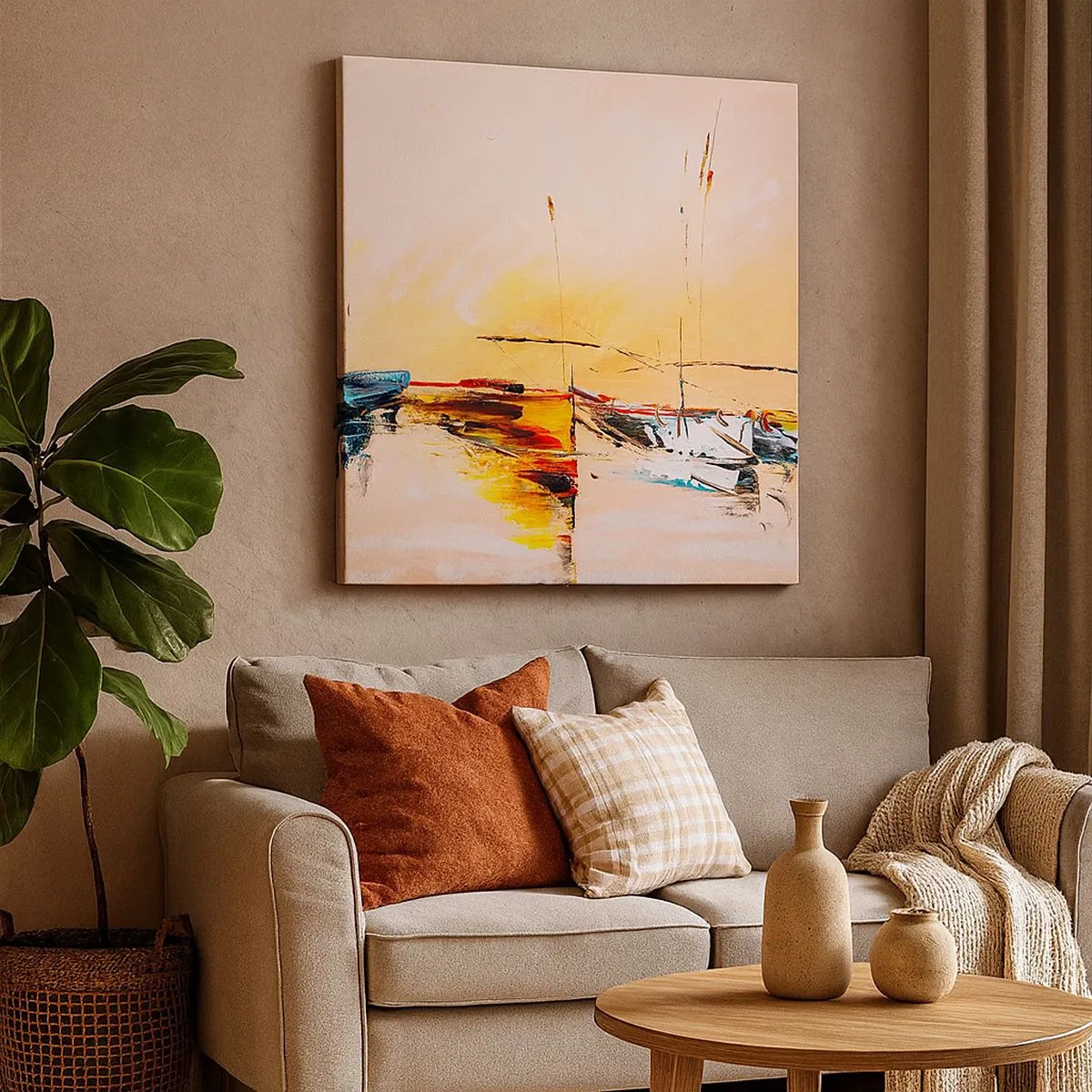 Quadro em tela - Noite na marina - 30x30 cm