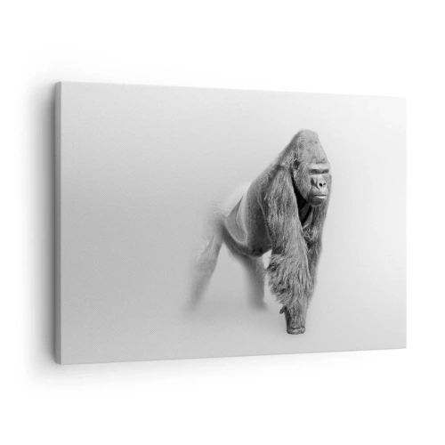 Quadro em tela - Gorila em tons monocromáticos sobre fundo branco - 70x50cm - Confiante na sua força - Decoração de parede moderna para a sala de estar e quarto ARTTOR