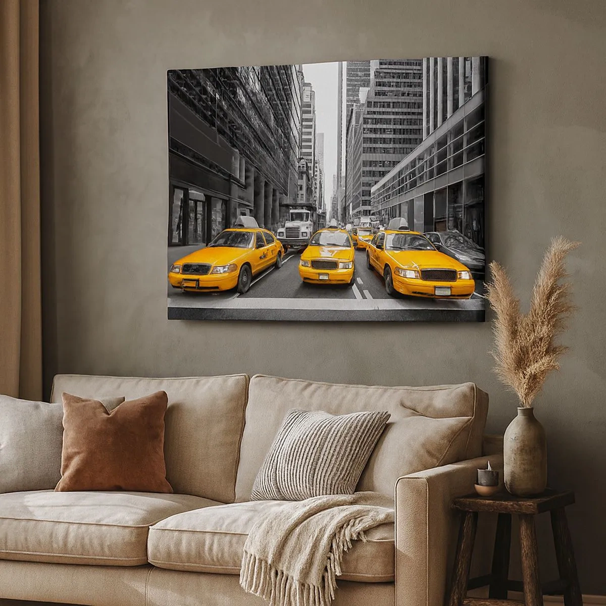 Quadro em tela - Táxis amarelos nas ruas de Nova York - 70x50cm - Somos a cor da cidade - Decoração de parede moderna para a sala de estar e quarto ARTTOR