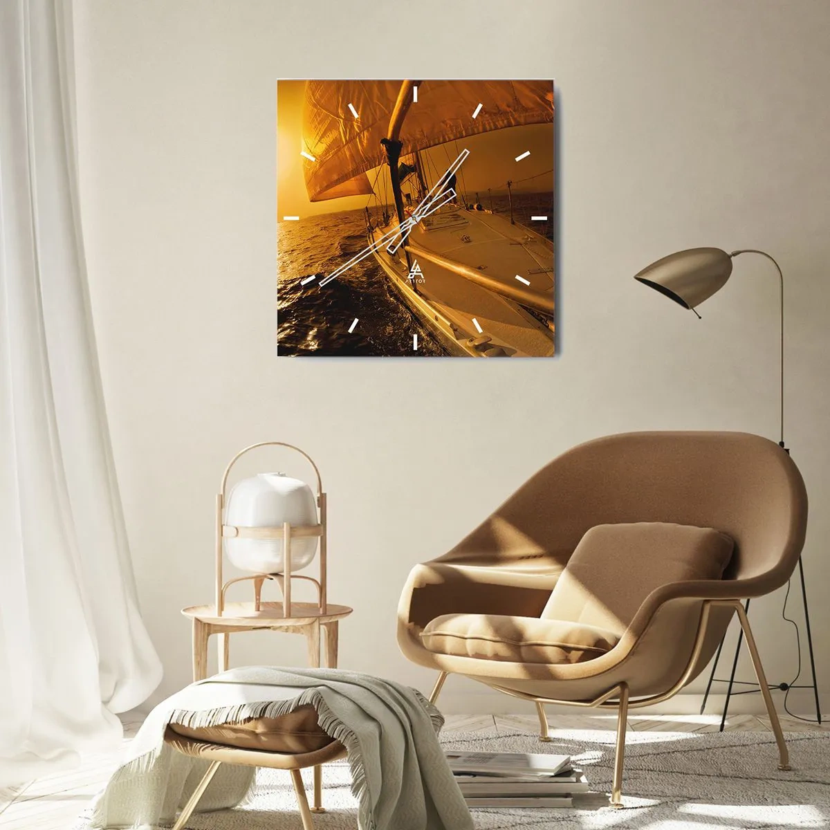 Relógio de parede - Relógio em vidro - Noite dourada depois de um dia multicolorido - 30x30 cm