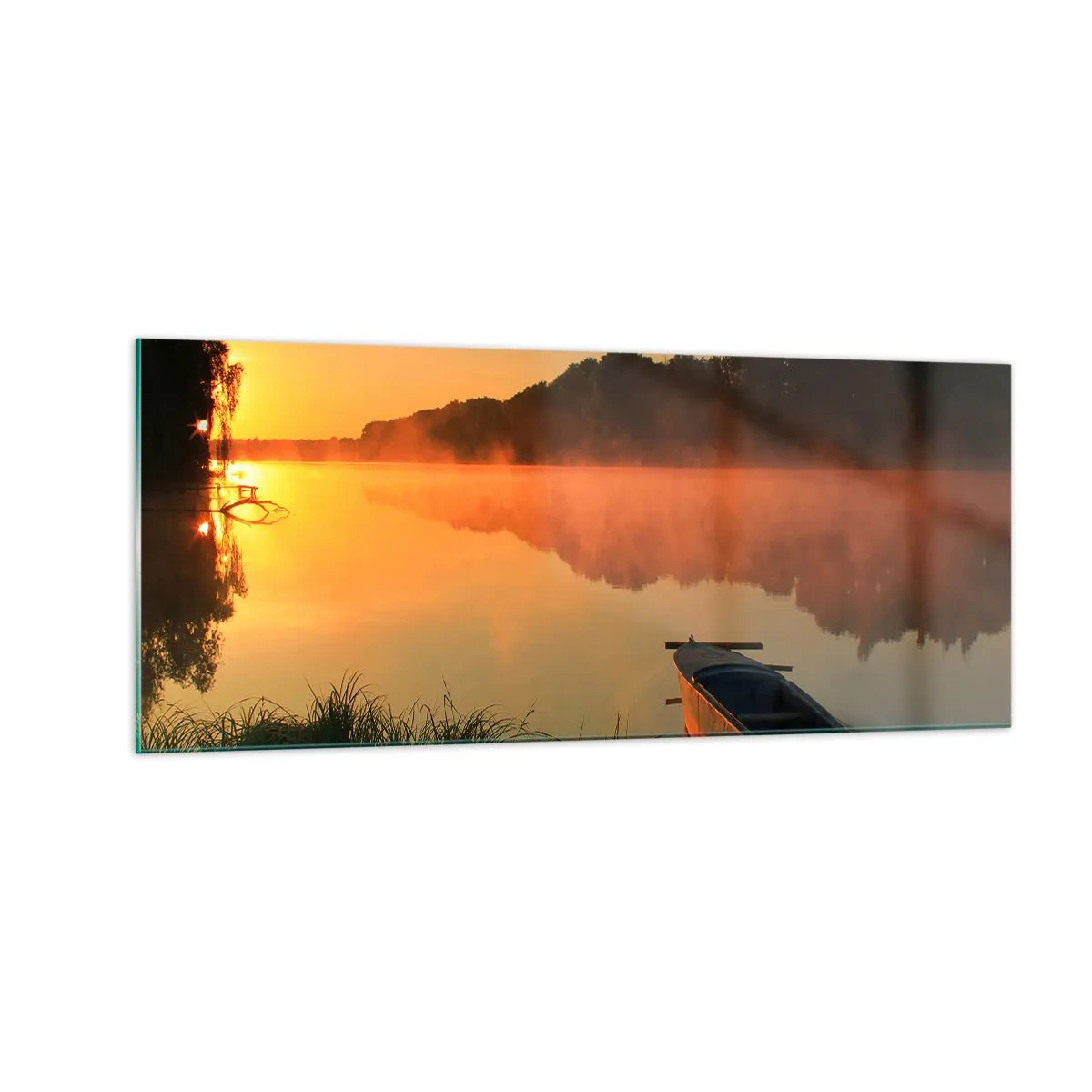 Quadro em vidro - Nascer do sol sobre a água como um espelho - 100x40 cm