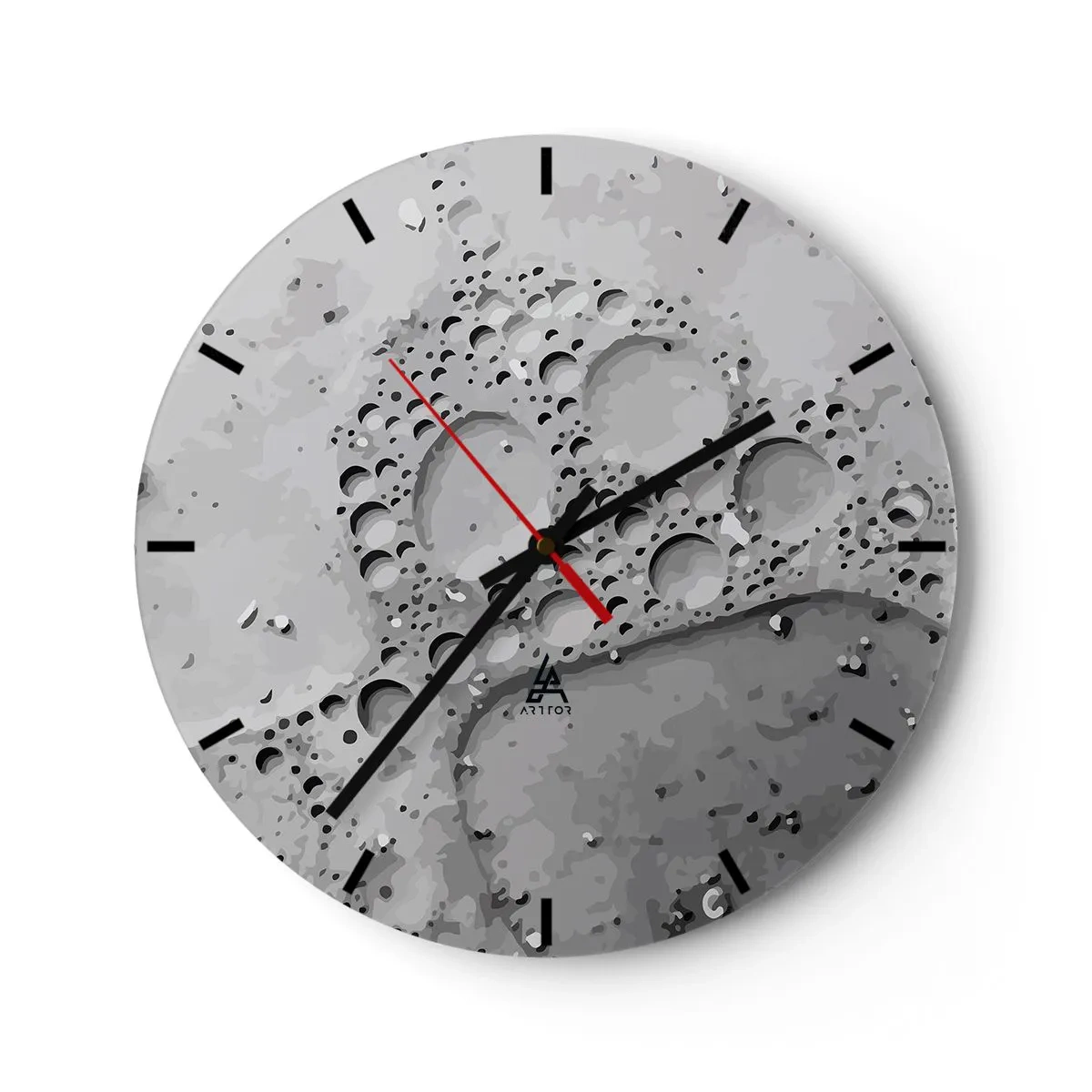 Relógio de parede - Relógio em vidro - A superfície lunar com grandes crateras em tons de cinza - 30x30cm - Vestígio de espuma - Decoração de parede moderna para a sala de estar, cozinha e quarto ARTTOR