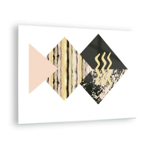 Quadro em vidro - Composição geométrica abstrata com triângulos e texturas - 70x50cm - Não é tão simples assim - Decoração de parede moderna para a sala de estar e quarto ARTTOR