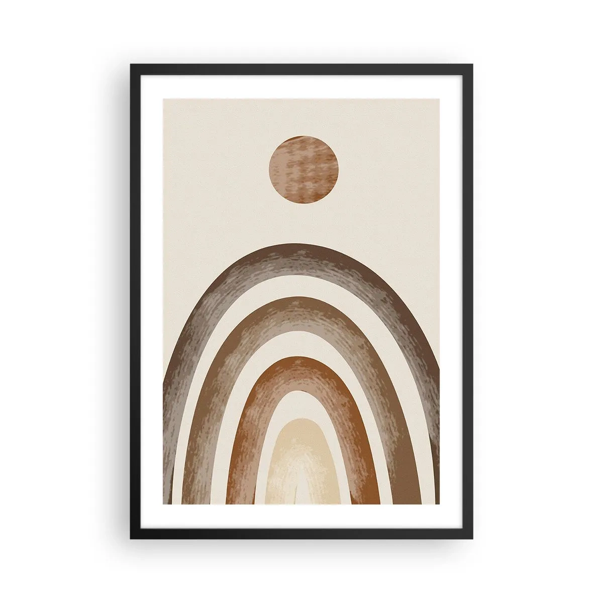Pôster com moldura preta - Motivo abstrato de arcos e sol em tons terrosos - 50x70cm - Numa galáxia muito distante - Decoração de parede moderna para a sala de estar e quarto ARTTOR