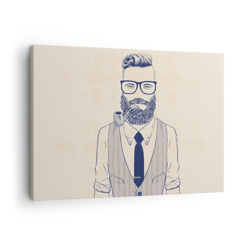 Quadro em tela - Homem estilizado com barba, cachimbo e óculos - 70x50cm - Alegre, masculino e elegante - Decoração de parede moderna para a sala de estar e quarto ARTTOR