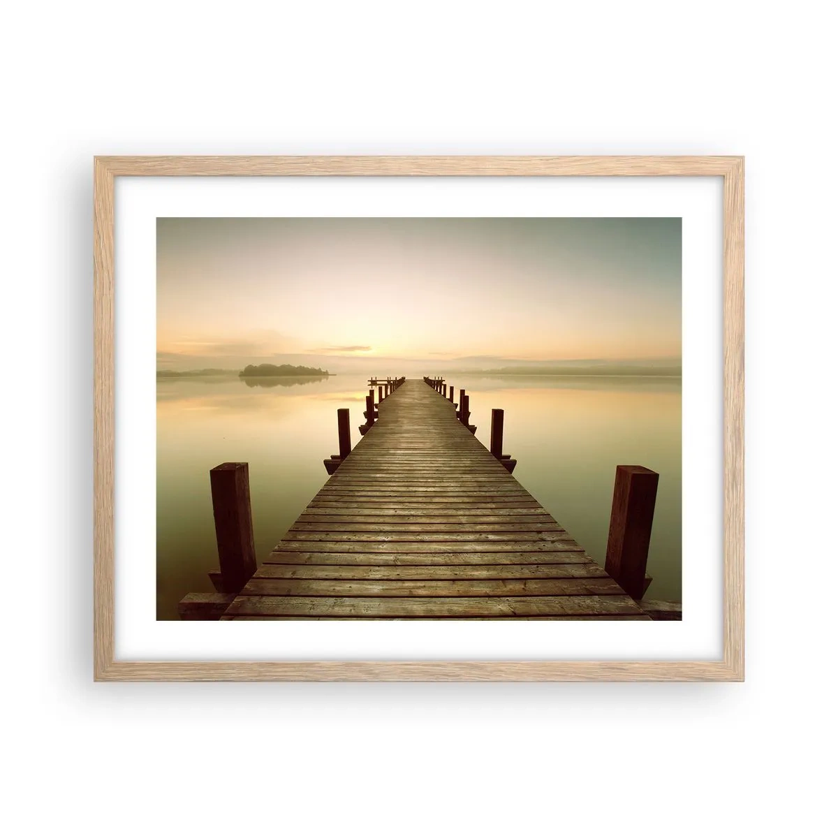 Pôster com moldura de carvalho claro - Antes do amanhecer, nascer do sol, luz - 50x40 cm