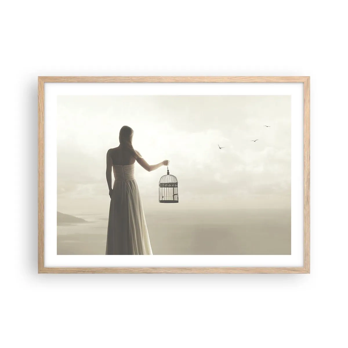 Pôster com moldura de carvalho claro - Seja livre - 70x50 cm