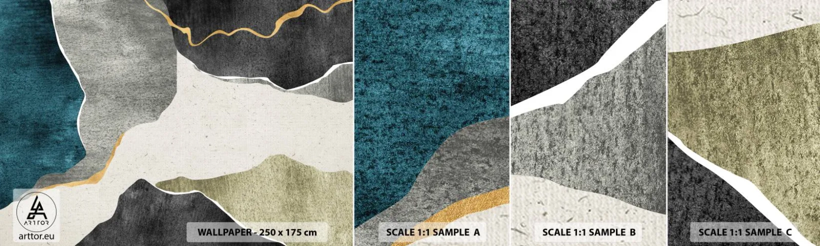 Amostra de Papel de Parede Standard Eco - Composição de mosaico com fio de ouro - Abstracionismo, Art Deco, Pedaço - 100x30 cm