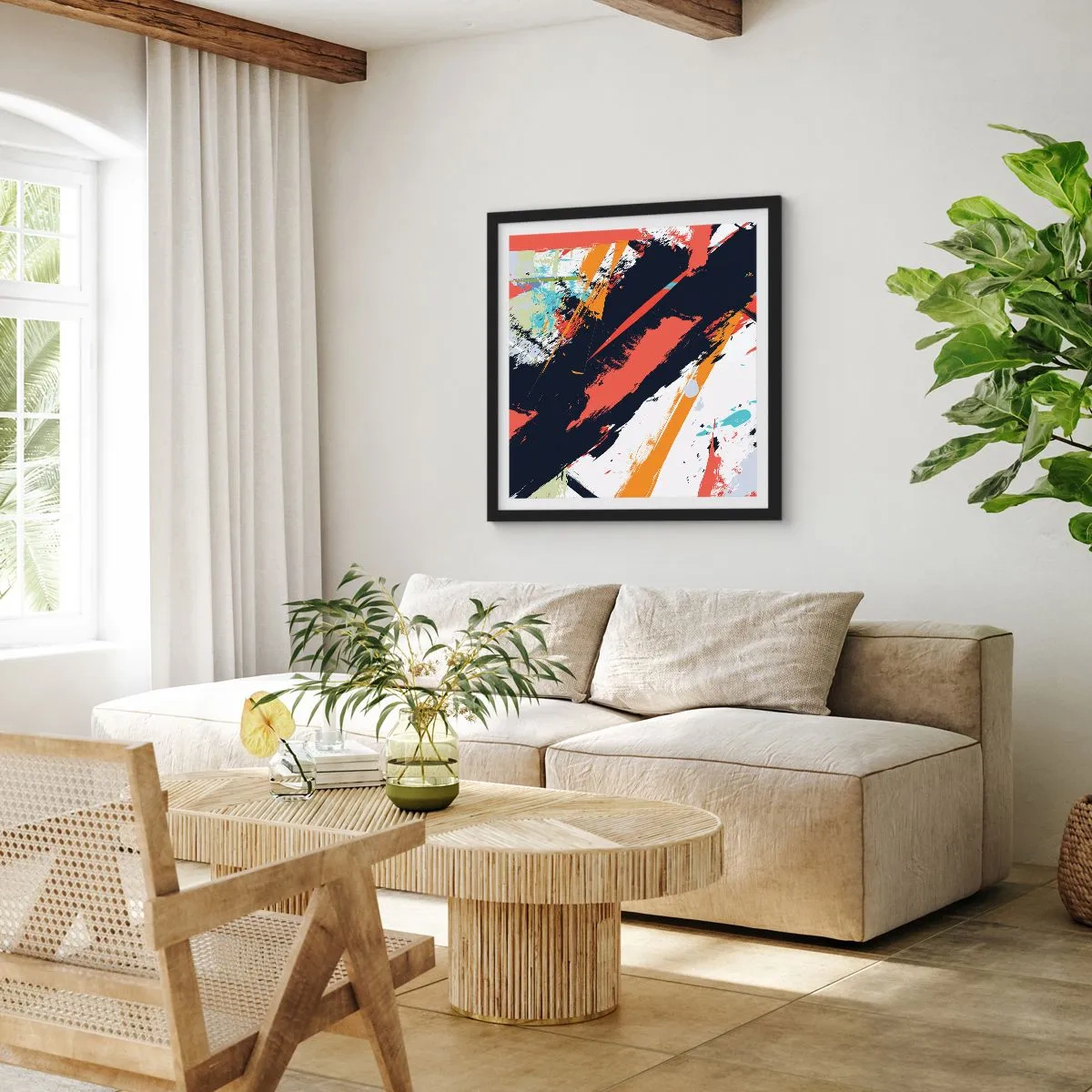 Pôster com moldura preta - Composição dinâmica - 60x60 cm