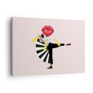 Quadro em tela - Figura surrealista com boca e elementos geométricos - 70x50cm - Arte pop surreal - Decoração de parede moderna para a sala de estar e quarto ARTTOR