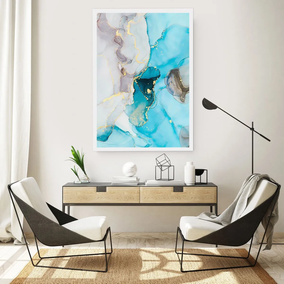 Pôster - Estudo do encontro do cinza e turquesa - 61x91 cm