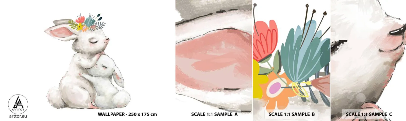 Amostra de Papel de Parede Standard Eco - Nada melhor do que amor de mãe - Para crianças, Coelho, Mãe com filho - 100x30 cm