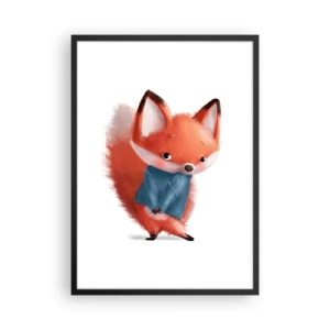 Pôster com moldura preta - Uma encantadora raposa vermelha com um suéter azul - 50x70cm - Fico bonito nisto? - Decoração de parede moderna para a sala de estar e quarto ARTTOR