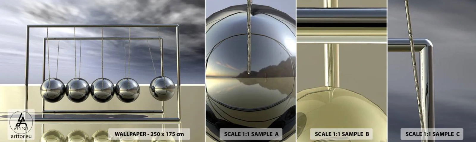 Amostra de Papel de Parede Standard Eco - A energia do mundo - Pêndulo de Newton, Física, Abstração - 100x30 cm